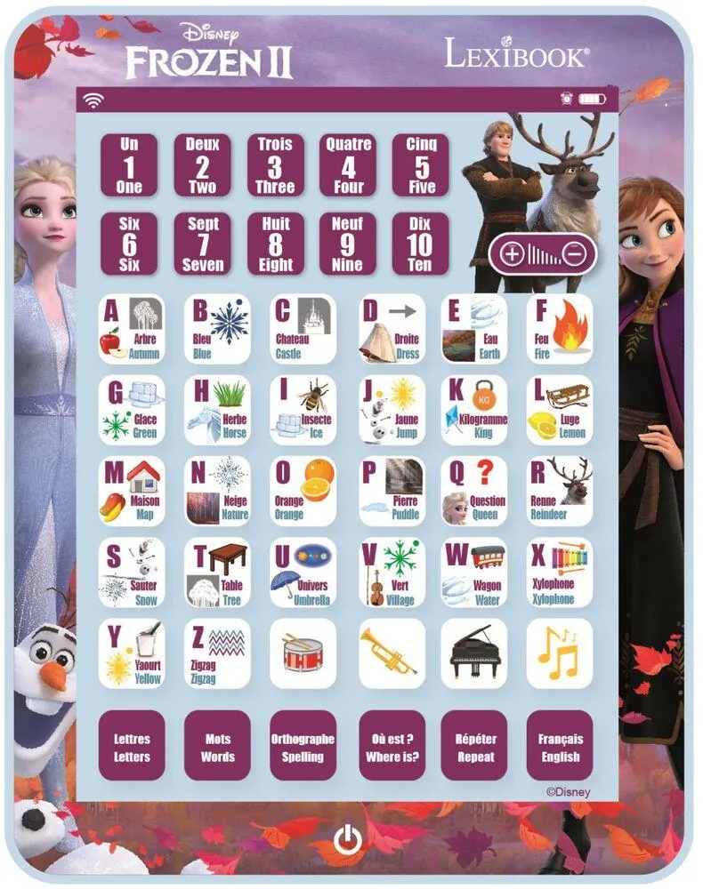 TABLETTE EDUCATIVE LA REINE DES NEIGES BILINGUE PARLANTE POUR APPRENDRE L’ALPHABET ET LES CHIFFRES EN FRANCAIS ET EN ANGLAIS
