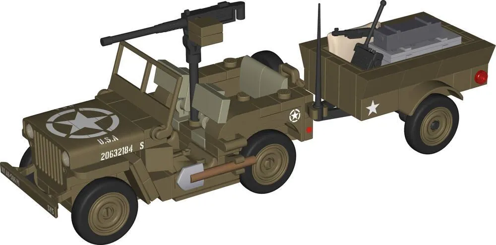 JEEP WILLYS MB REMORQUE ET MITRAILLEUSE M2