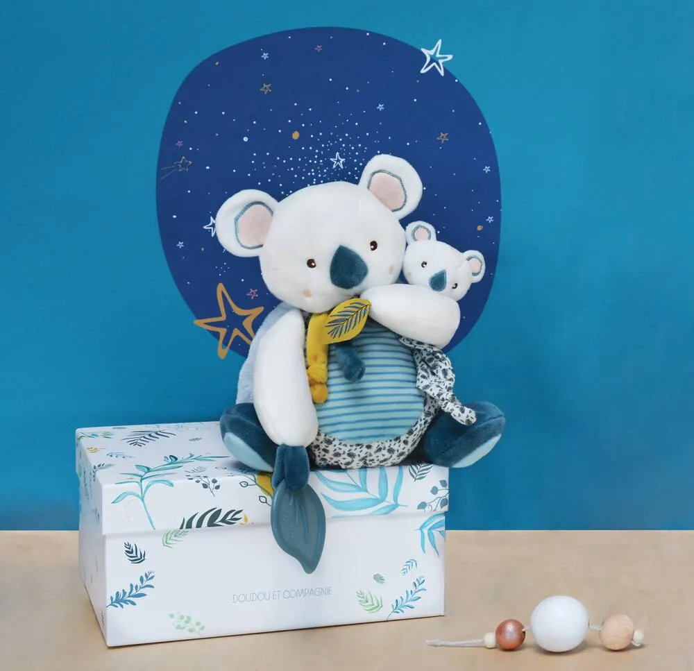 PELUCHE YOCA LE KOALA AVEC BEBE ET ANNEAU DE DENTITION 25 CM