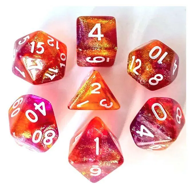 LOT DE 7 DES RESINE EN BOITE - VIOLET ET ORANGE PAILLETTES