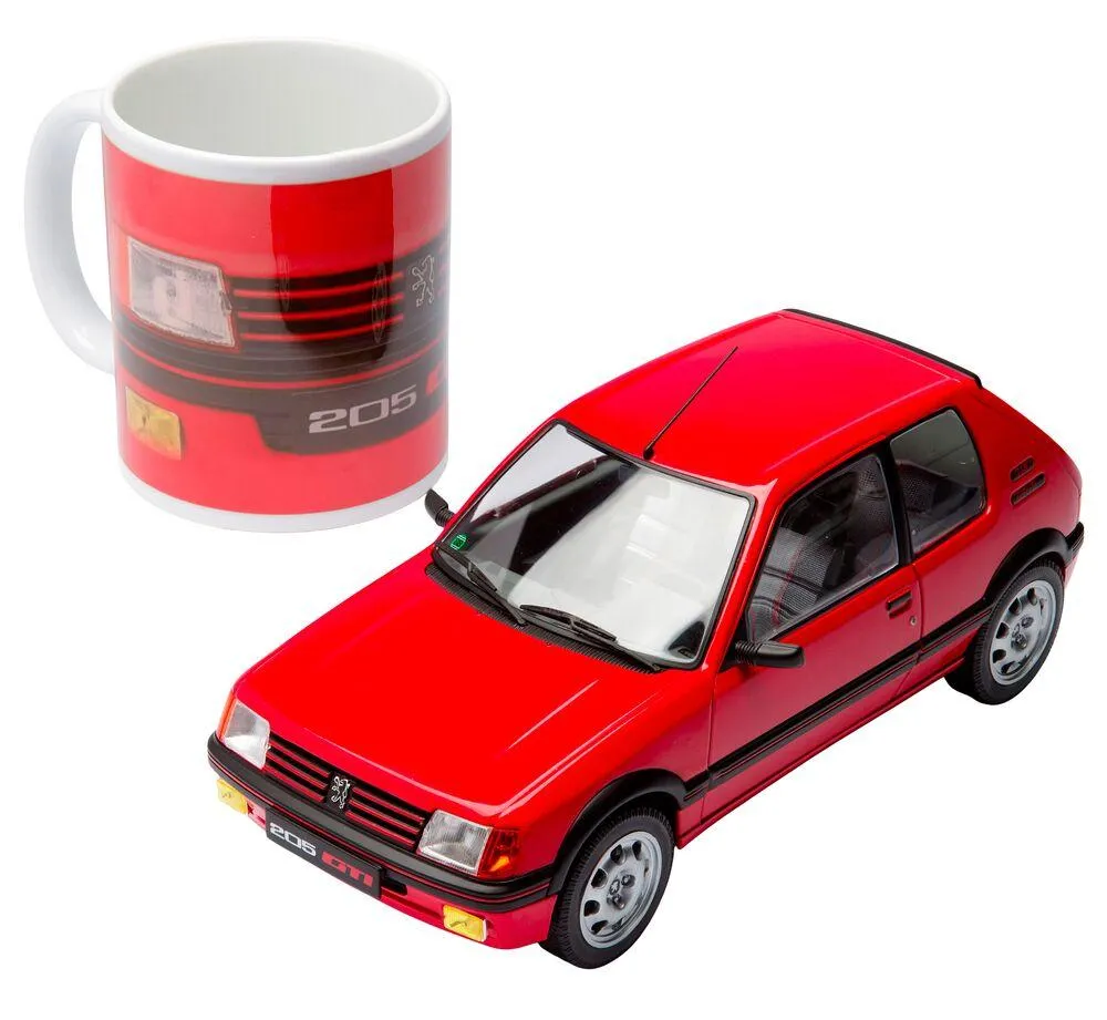 1/18 VOITURE PEUGEOT 205 GTI 1.9L MK.1 ROUGE VALLELUNGA 1988 ET MUG