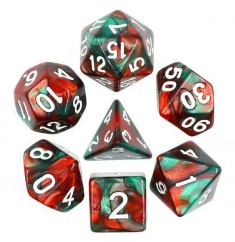 LOT DE 7 DES – FUSION VERT ET ROUGE