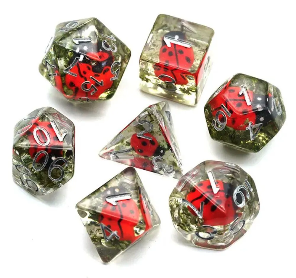 LOT DE 7 DES RESINE GAMME INSERT - EN BOITE - COCCINELLE