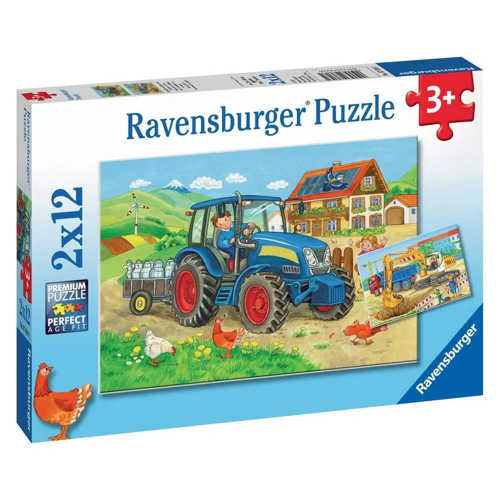 PUZZLES 2X12 PIECES CHANTIER ET FERME