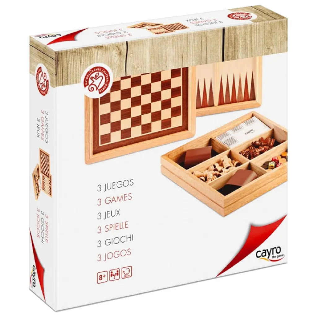 Échecs, Dames Et Backgammon en Bois 30x30 cm (Cayro)