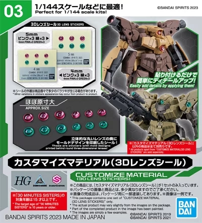 30mm - customize material (3d lens stickers) - model kit