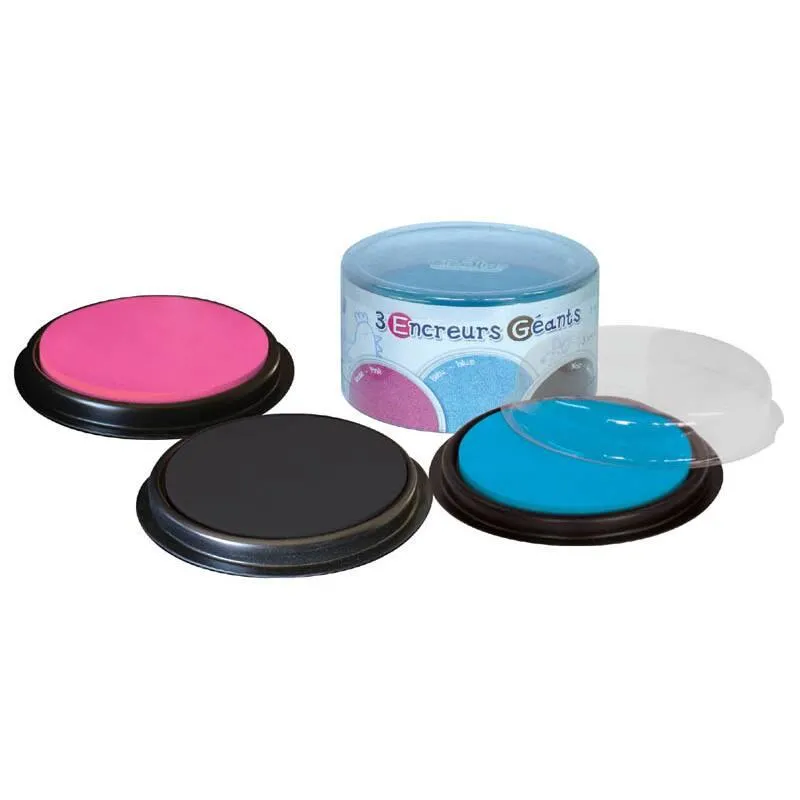 BOITE 3 ENCREURS RONDS - BLEU-ROSE-NOIR