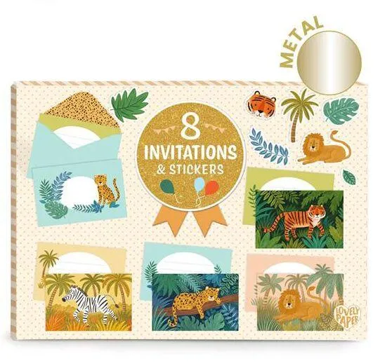 CARTE D'INVITATIONS ANIMAUX DE LA JUNGLE