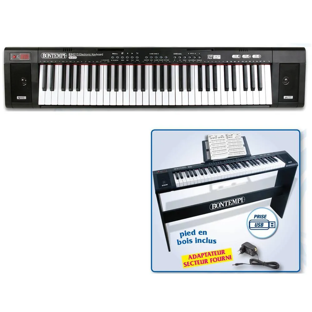PIANO NUMÉRIQUE 61 TOUCHES AVEC PIED EN BOIS