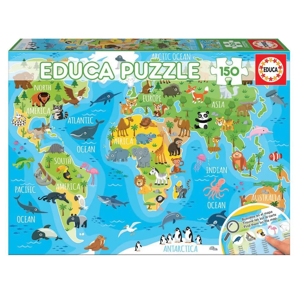PUZZLE 150 PIECES MAPPEMONDE ANIMAUX