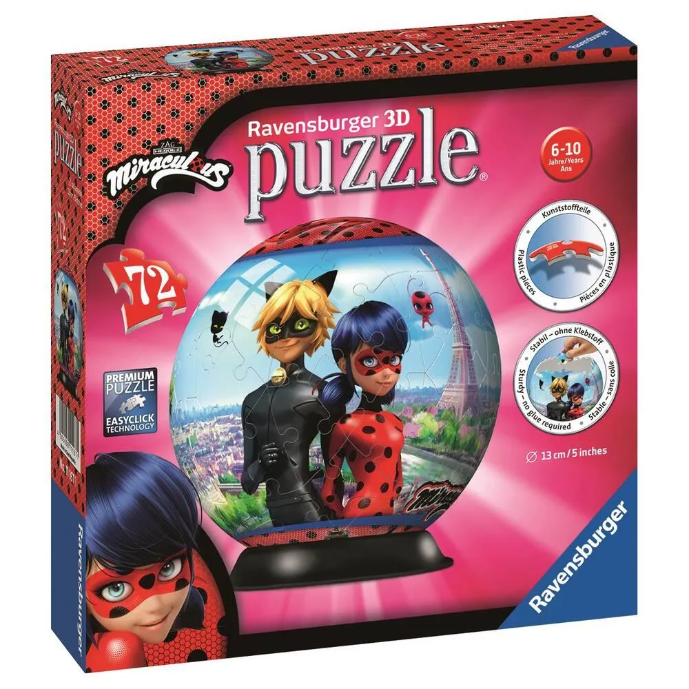 PUZZLE 3D BALL 72 PIECES - MIRACULOUS