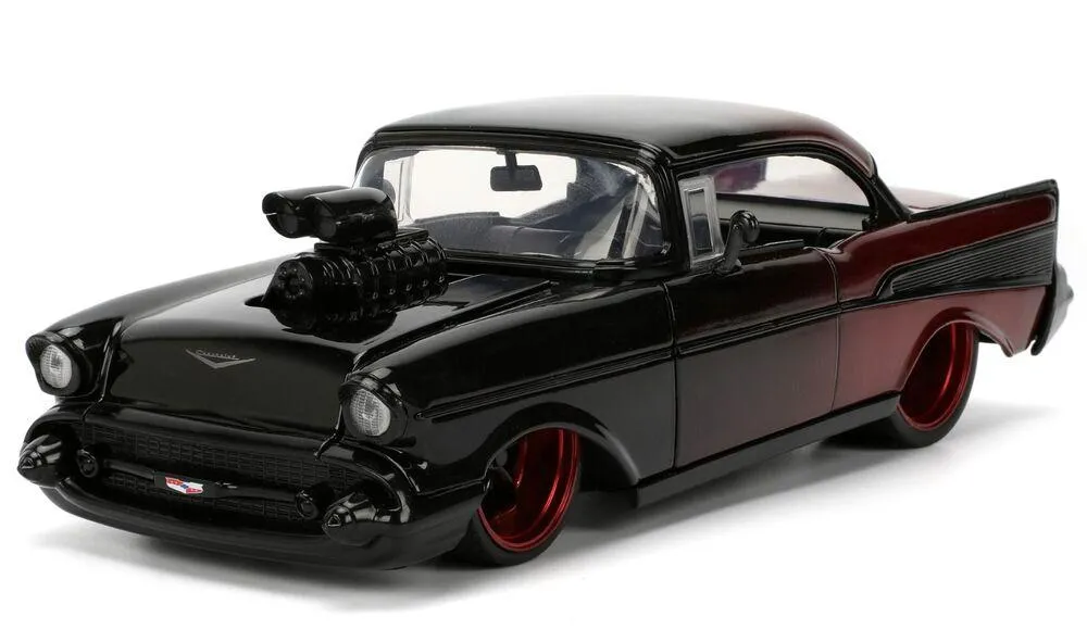 1/24 CHEVROLET BEL AIR GLOSSY BLACK ET CANDY RED PINK SLIPS 1957