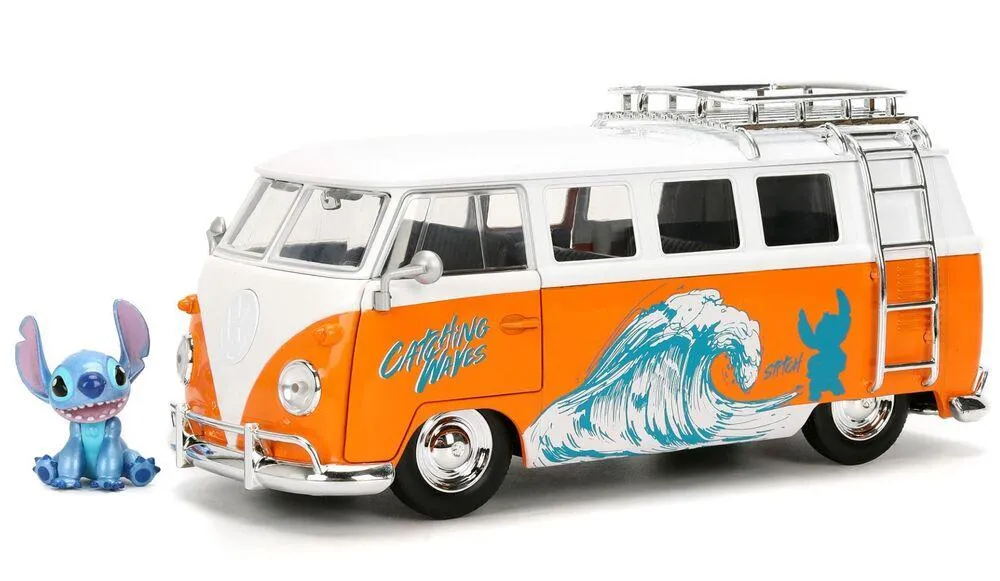 1/24 VOLKSWAGEN BUS W/ STITCH FIGURE ORANGE HOLLYWOOD RIDES 1961