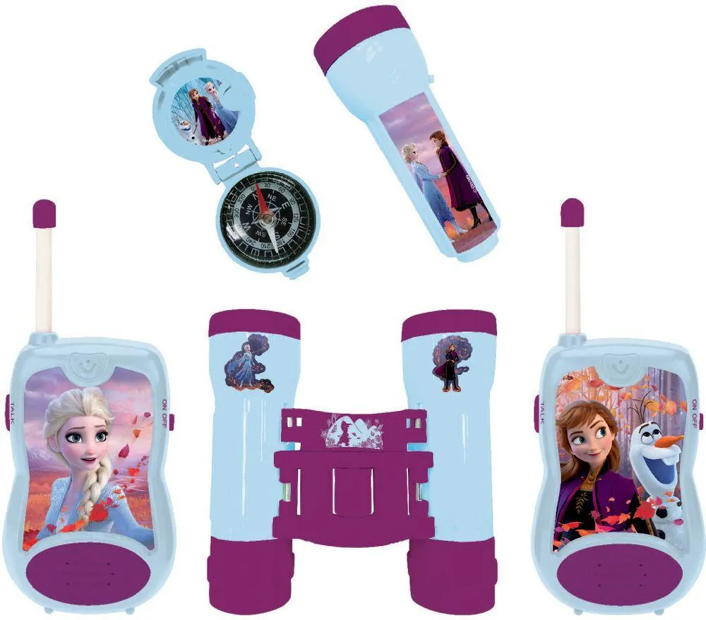 KIT D’AVENTURIER LA REINE DES NEIGES AVEC TALKIE-WALKIES PORTEE 120M, JUMELLES ET BOUSSOLE