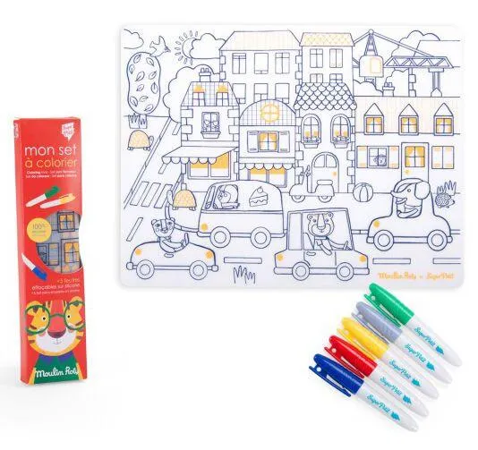 SET EN SILICONE A COLORIER + 5 FEUTRES LES POPIPOP EMB/10