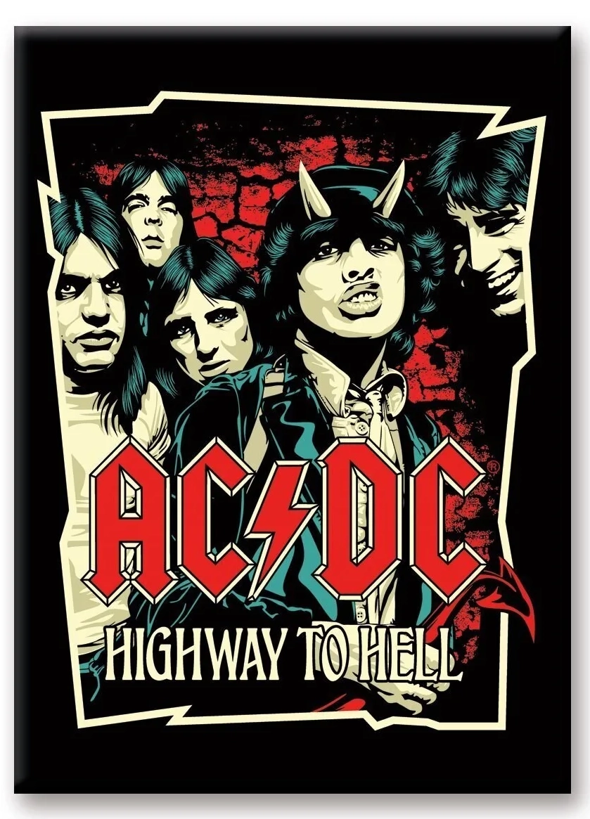 Ac/dc - highway to hell - aimant 6.3x8.9cm