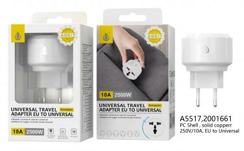 Adaptateur europe vers universe - 250v 10a-blanc