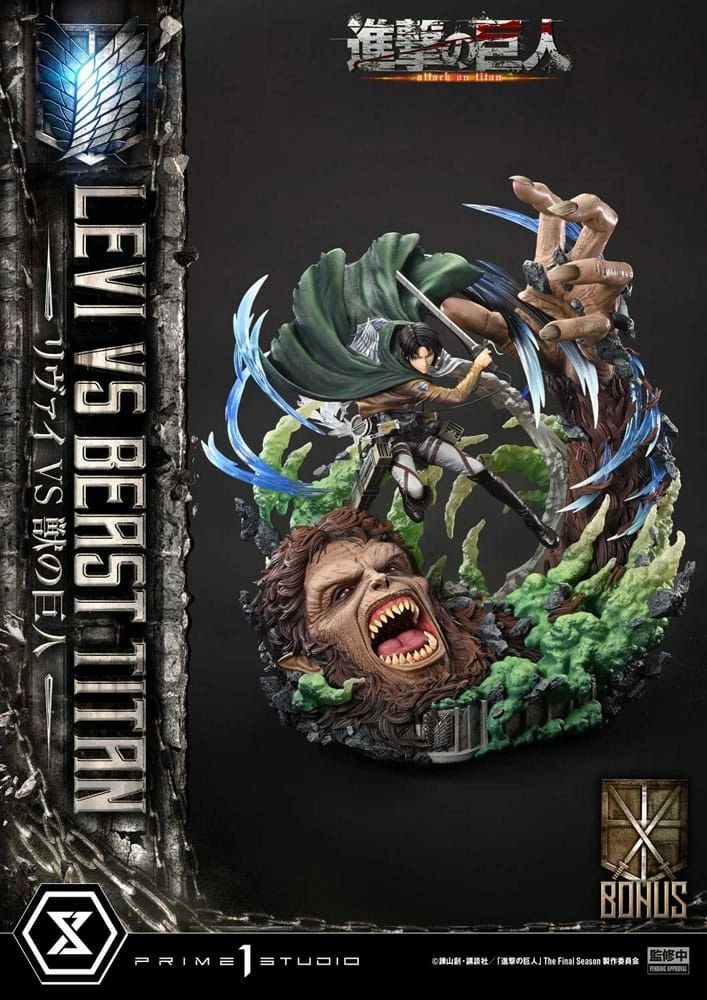 Attack on titan statuette ultimate premium masterline series 1/4 levi versus beast titan bonus version 73 cm