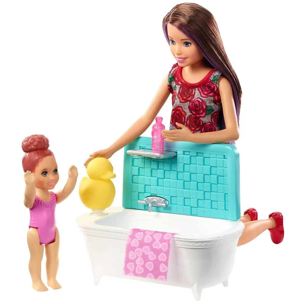 COFFRET POUPEE BARBIE BABYSITTER HEURE DU BAIN