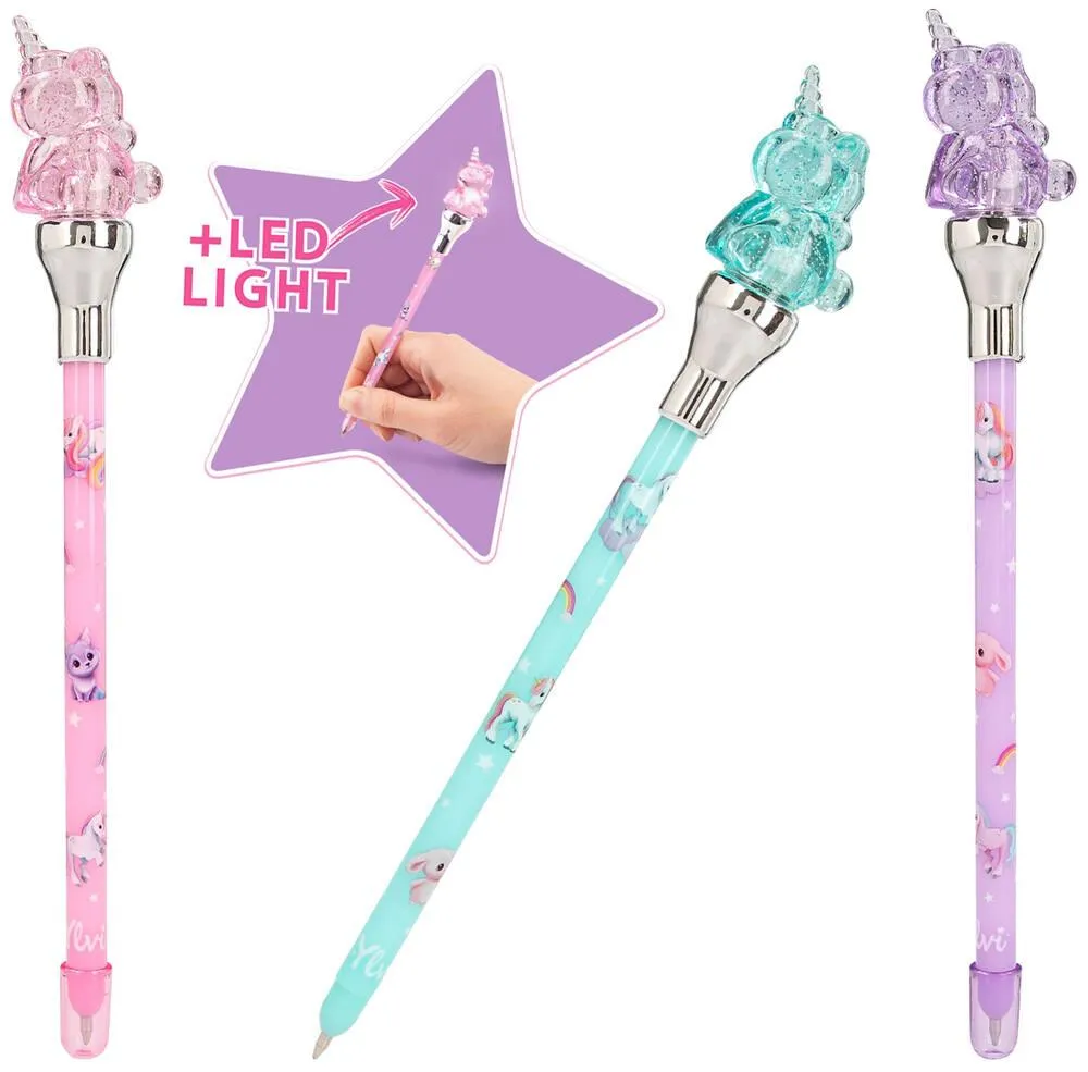 YLVI STYLO A BILLE AVEC LICORNE ET LUMIERE LED