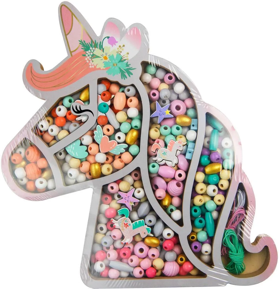 LES PERLES  COFFRET PERLES BOIS TETE DE LICORNE