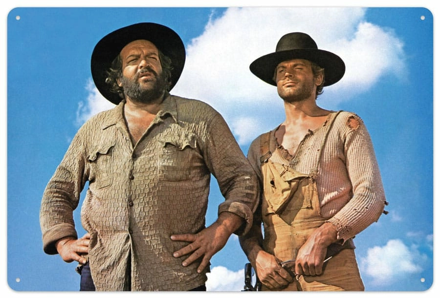 Bud spencer & terence hill panneau métal blue sky 20 x 30 cm