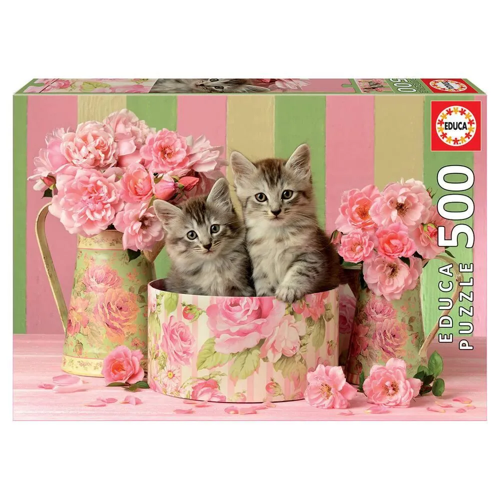 PUZZLE 500 PIECES CHATONS AVEC DES ROSES