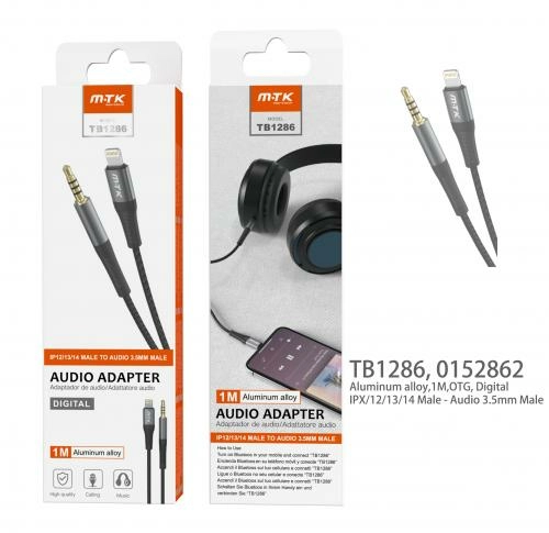 Câble adaptateur audio ip7/8/x... vers jack 3,5mm avec microphone -tb1286-1m - noir