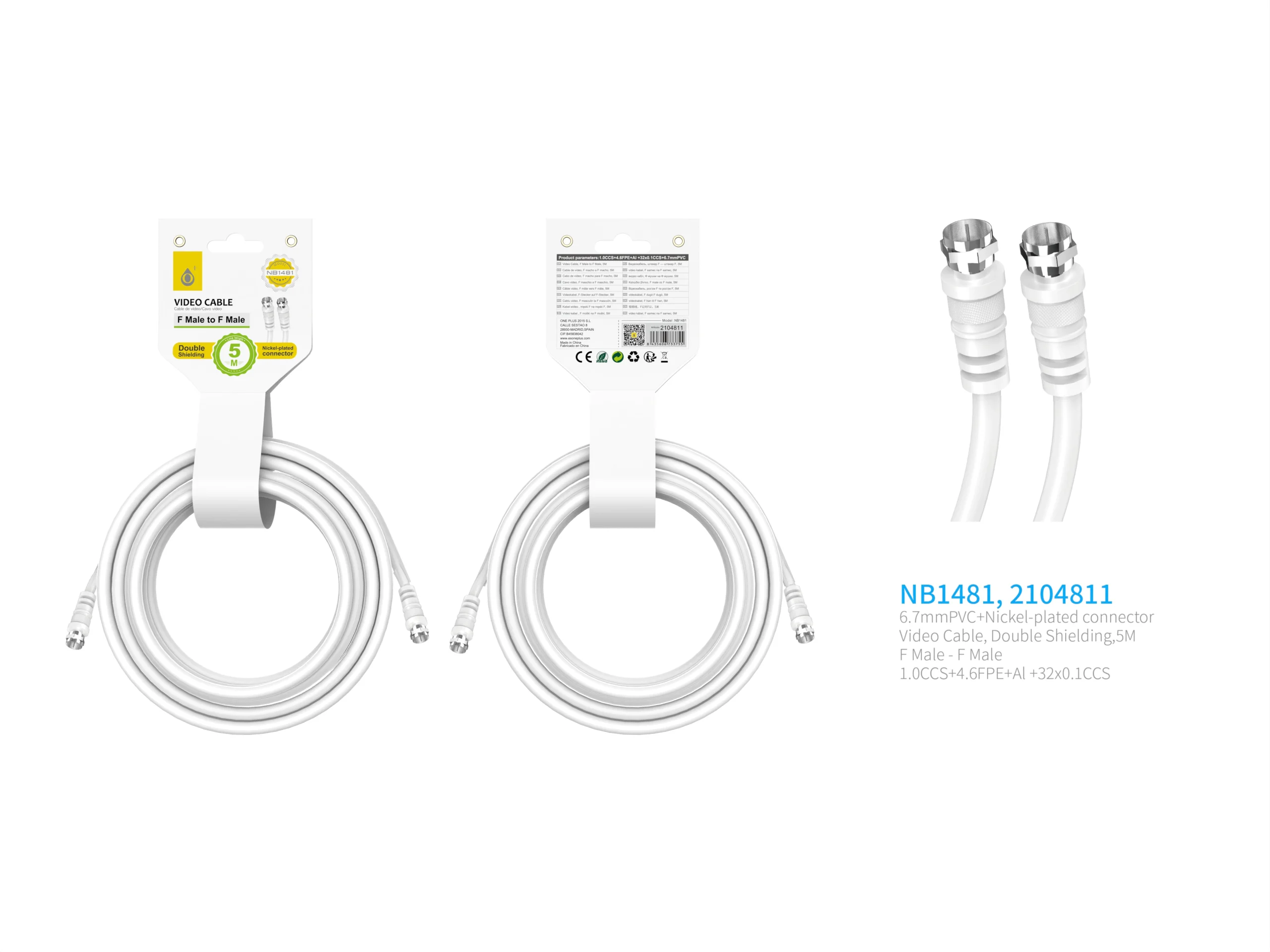 Câble antenne  mâle mâle 5m - nb1481 -blanc