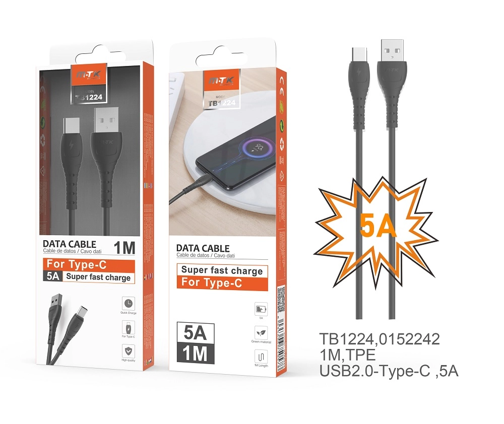 Câble de charge type c - tb1224 5a 1m - noir