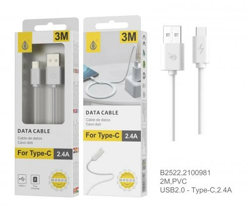 Câble usb type c- 2a- 3m blanc b2522