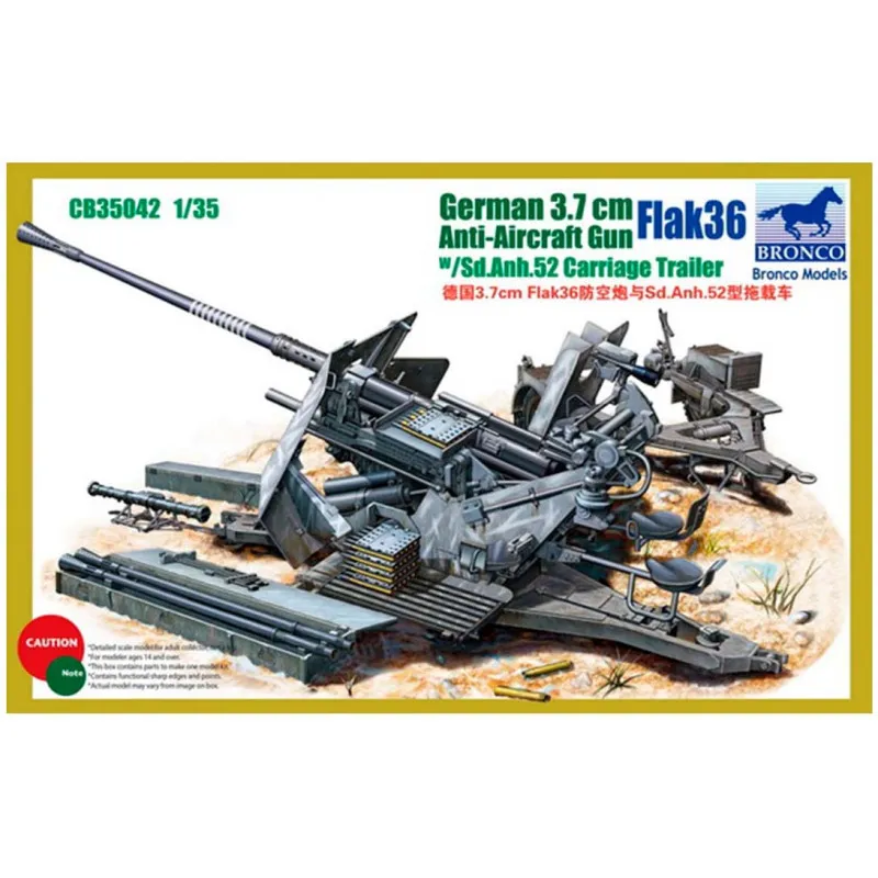 Canon antiaérien allemand Flakvierling 36 de 3,7 cm avec Sd.Ah.52. BRONCO MODELS CB35042