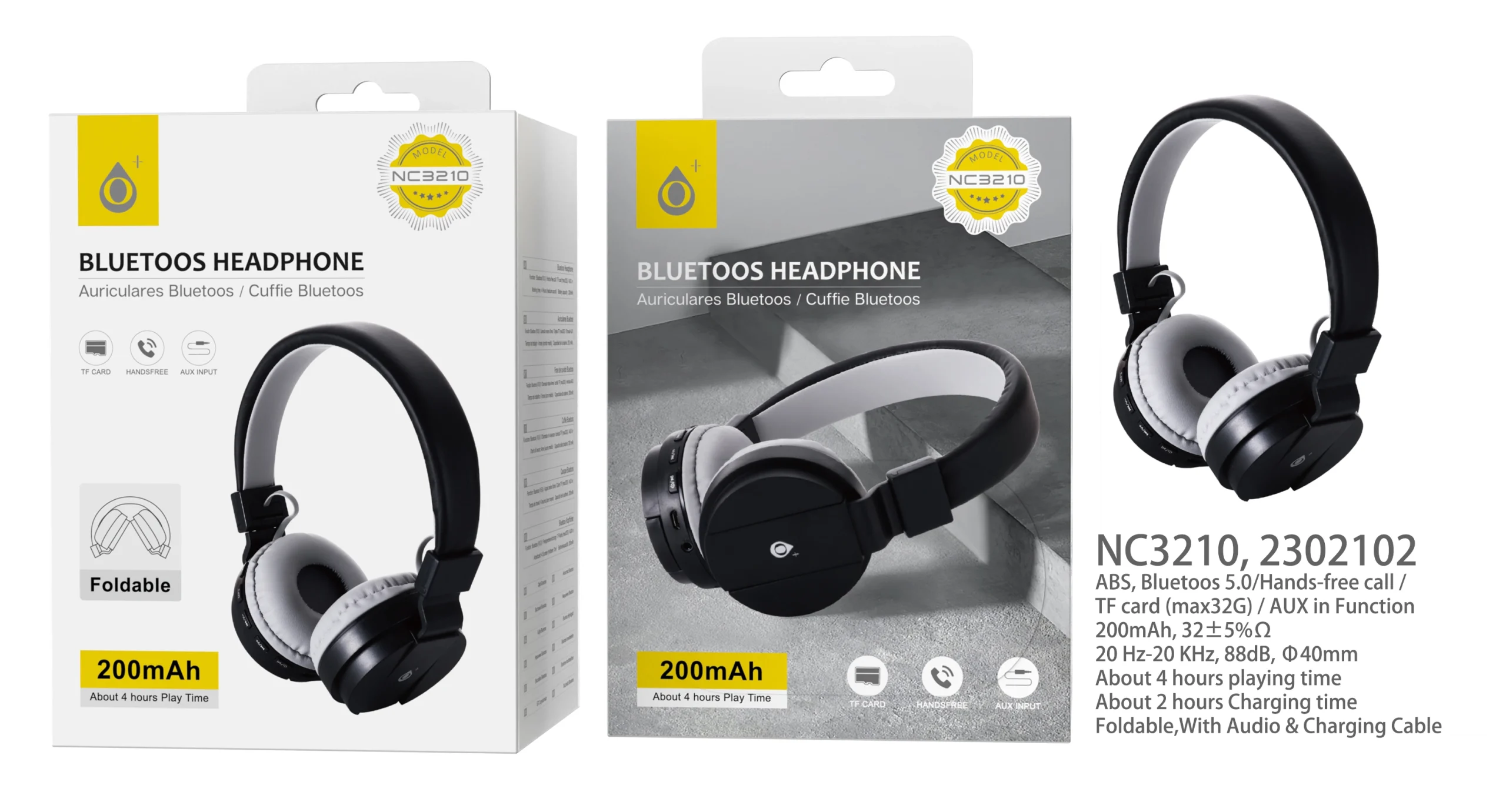 Casque bluetooth  pliable -nc3210 - noir