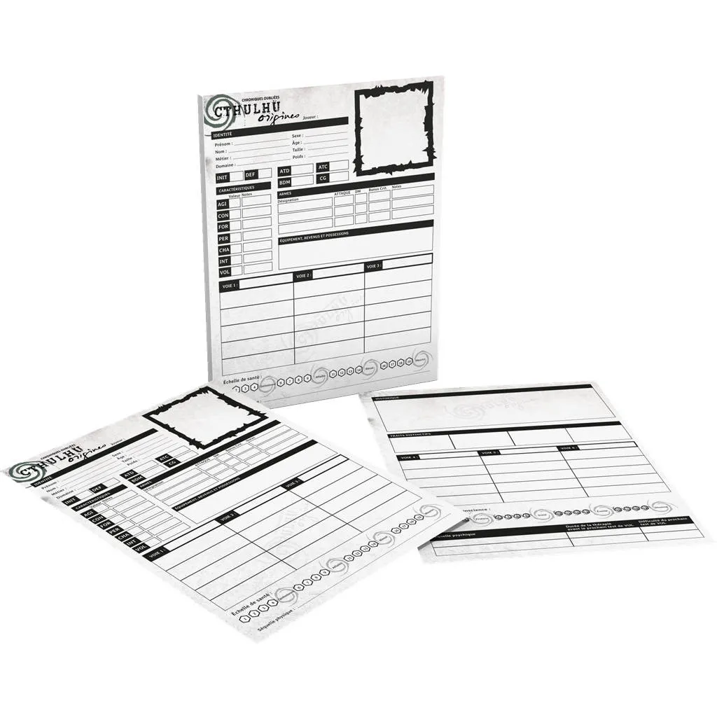 Cthulhu Origines - Bloc de Feuilles de Personnage