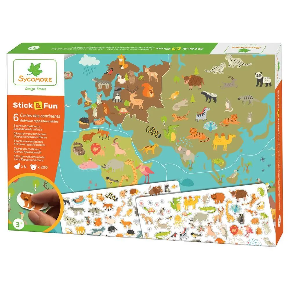 STICK'N FUN - XL CARTES DU MONDE - ANIMAUX REPOSITIONNABLES