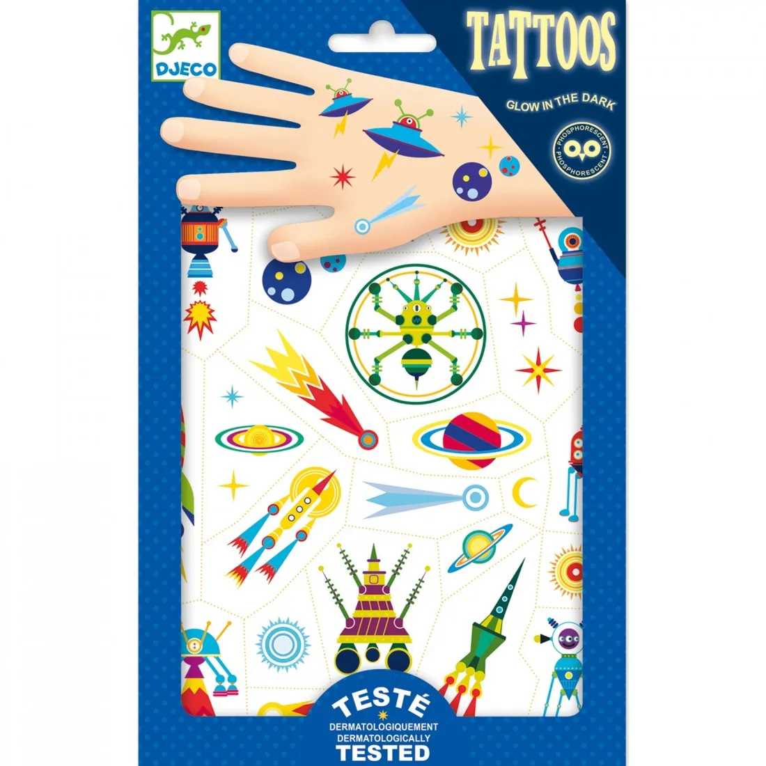 Tattoos Phosphorescents Espace, Fusée, Etoiles, Planètes - Djeco