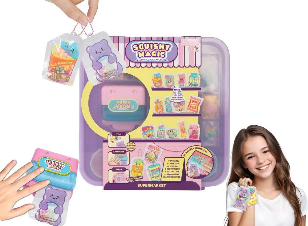 PUFFY POUCHES COFFRET DELUXE PORTES CLES KAWAII SQUISHY AVEC MACHINE ELECTRONIQUE