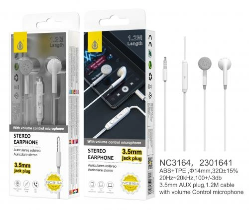 Ecouteurs + micro,  contrôle du volume - 1,2m - blanc nc3164