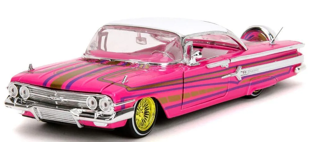 1/24 CHEVROLET IMPALA LOW RIDER RED PINK SLIPS 1960
