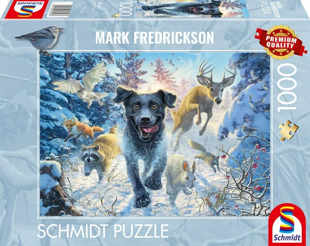 PUZZLE 1000 PIECES - LABRADOR NOIR DANS LA NEIGE