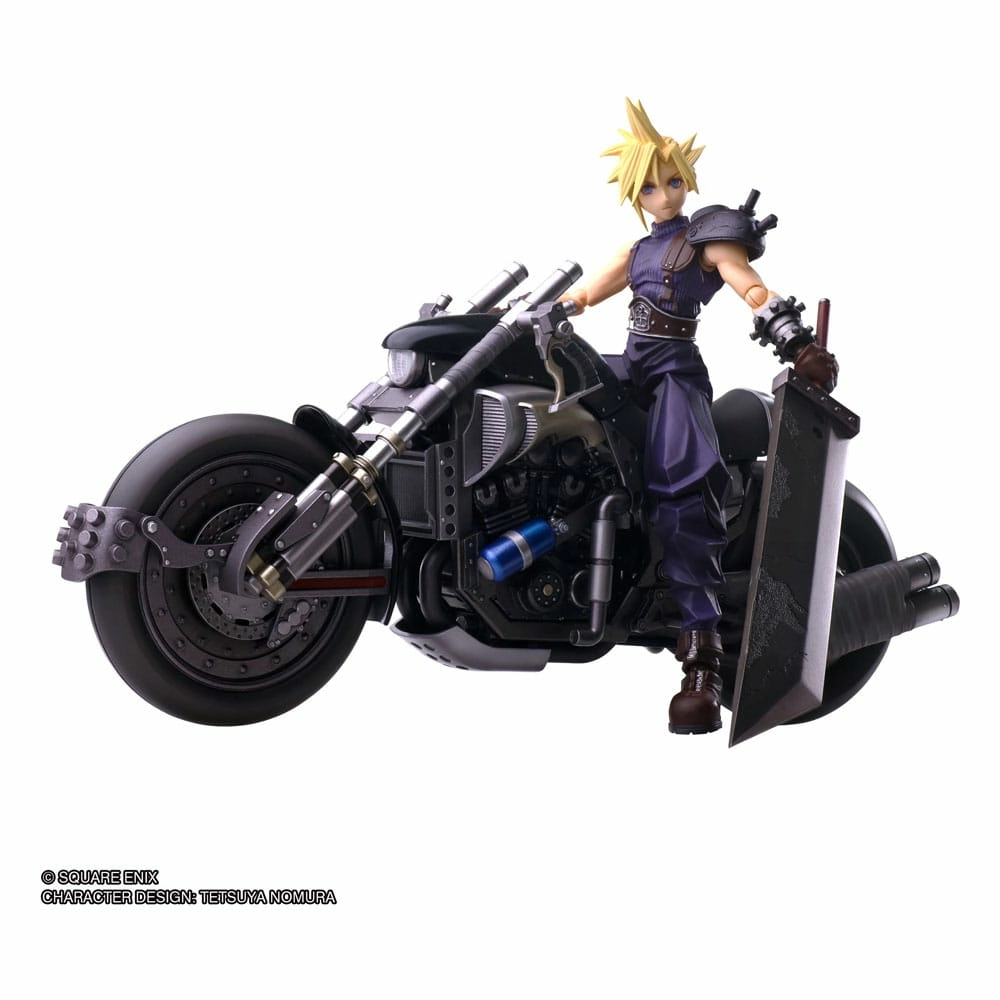 Final fantasy vii bring arts figurine avec véhicule cloud strife & hardy-daytona 15 cm
