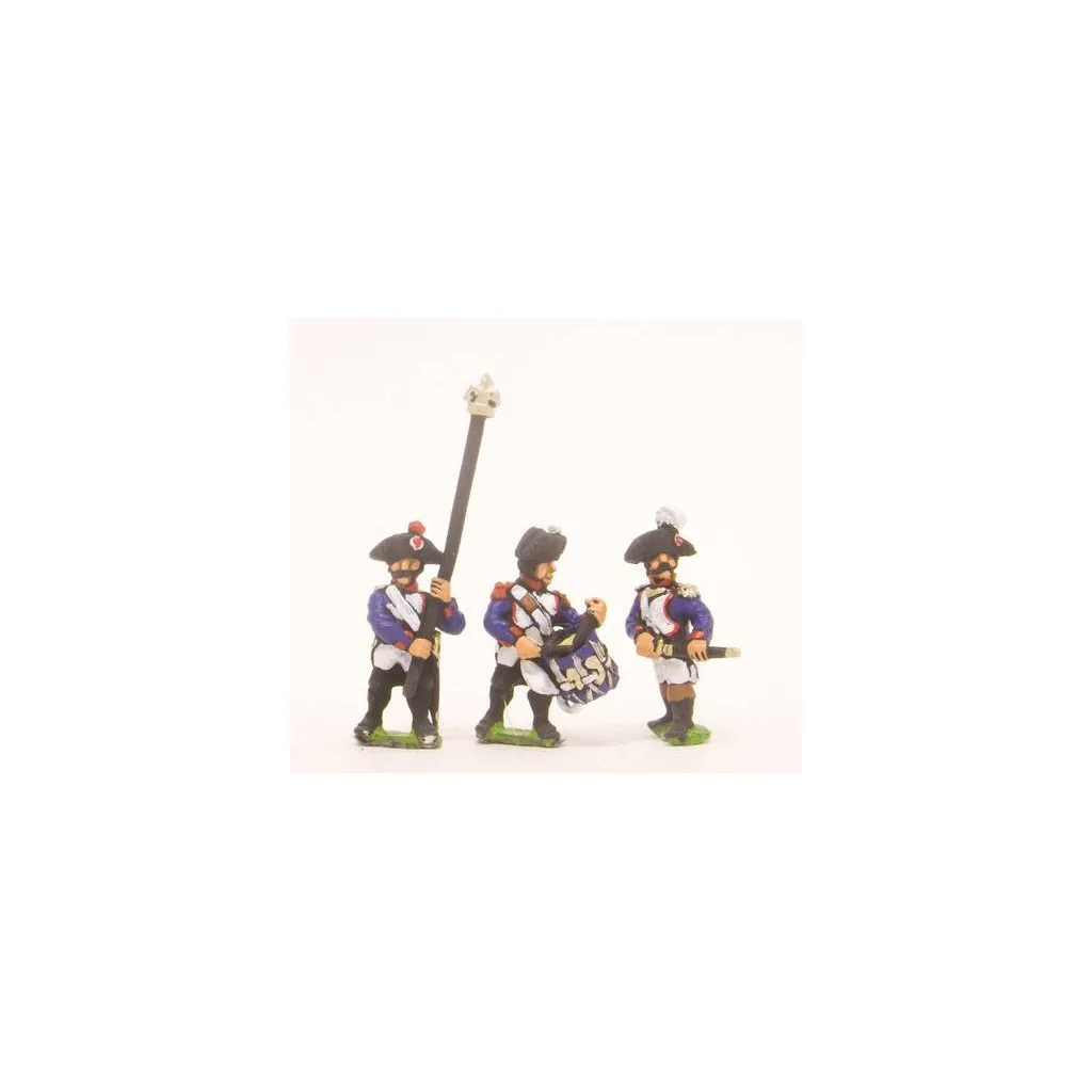 French: Line Infantry 1793-1806: Command: Officer, Standard Bearer & Drummer in Bicorne, advancing
