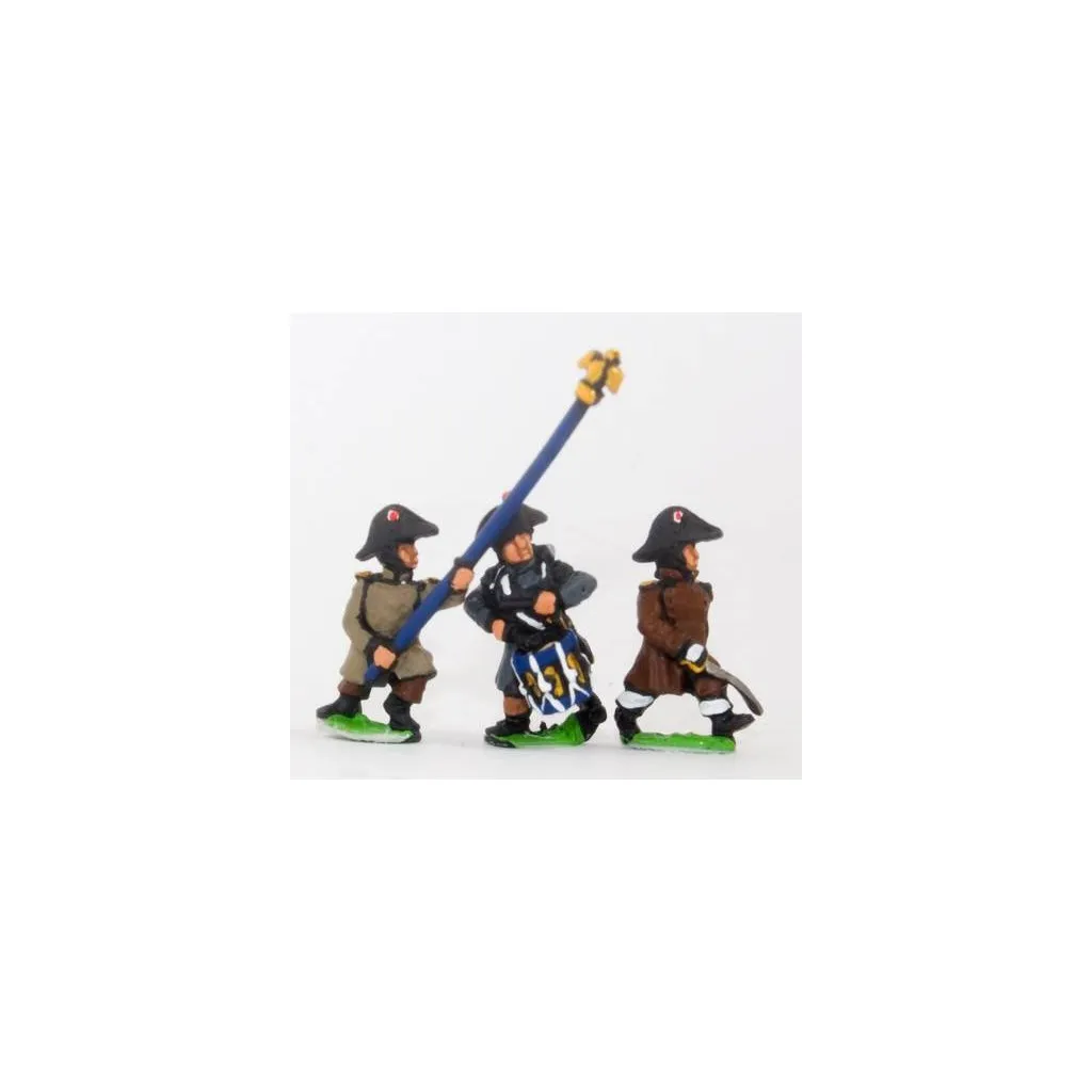 French: Line Infantry 1806-1812: Command: Officer, Standard Bearer & Drummer in Greatcoat & Bicorne