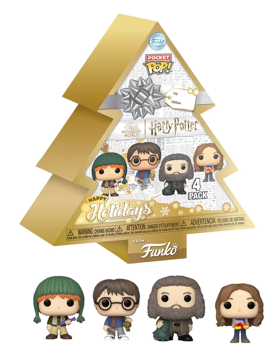 Harry potter holiday 2024 pack 4 porte-clés pocket pop! vinyl tree holiday box 4 cm