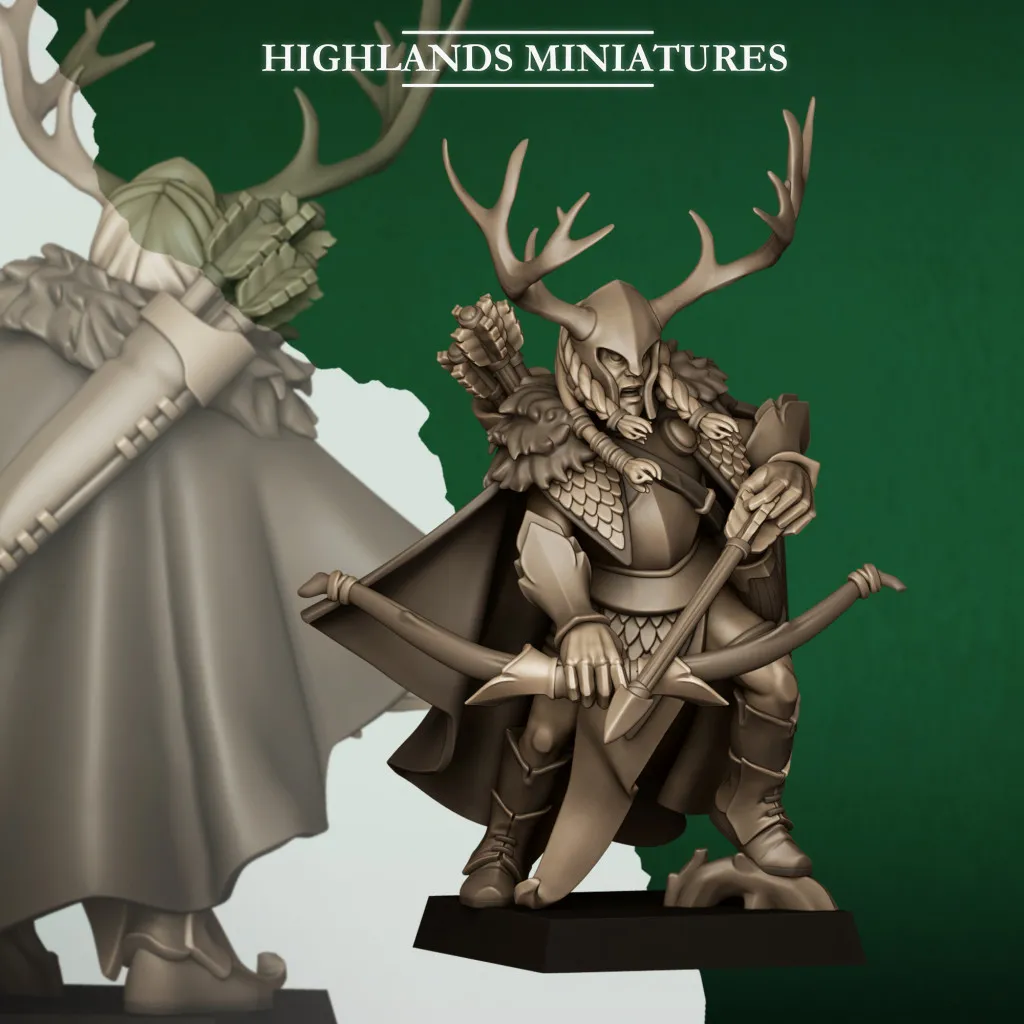 Highlands Miniatures - Feral Elf - Feral Elf Lord with Bows