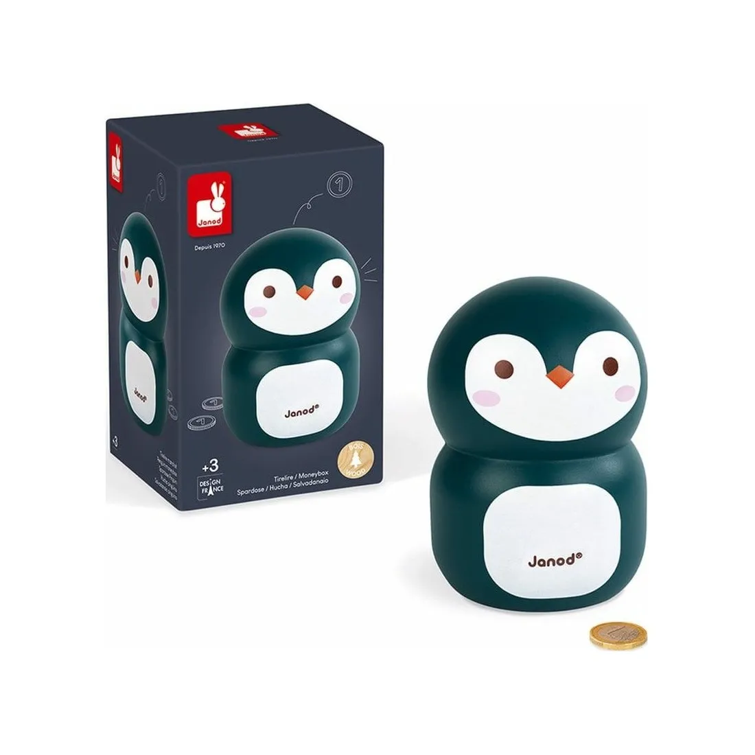 Tirelire bois Pingouin - Janod