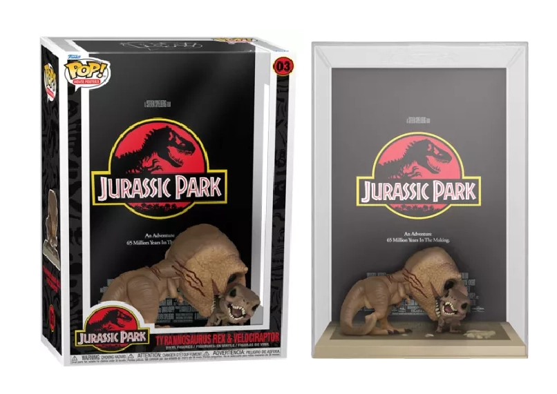 Jurassic park pop! movie poster et figurine tyrannosaurus rex & velociraptor 9 cm