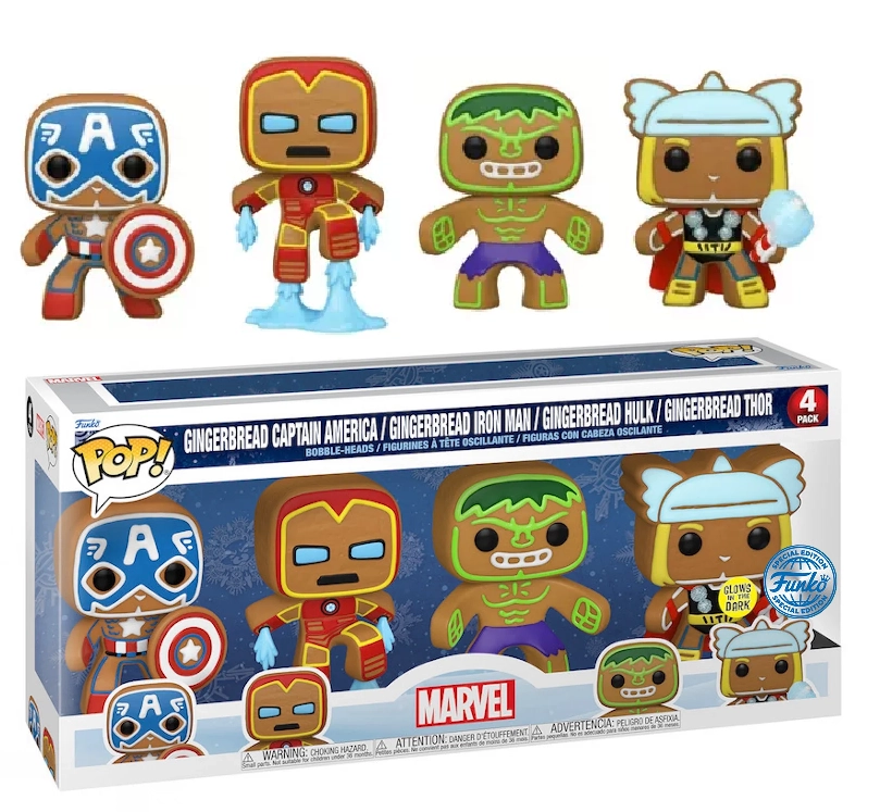 Marvel - holiday gingerbread - 4 pack funko pop gitd special edition