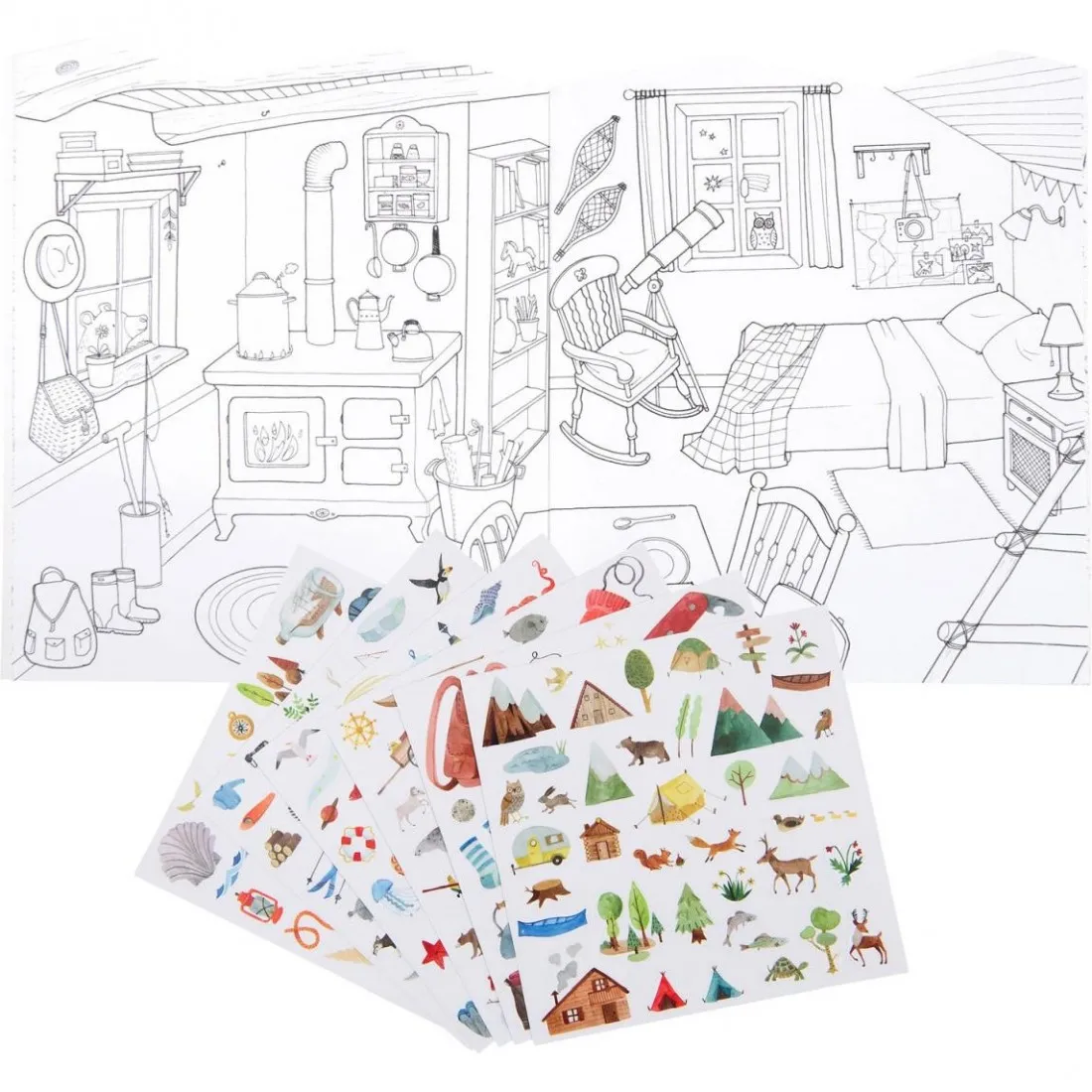 Cahier de coloriage et stickers L'explorateur Le Jardin du Moulin - Moulin Roty