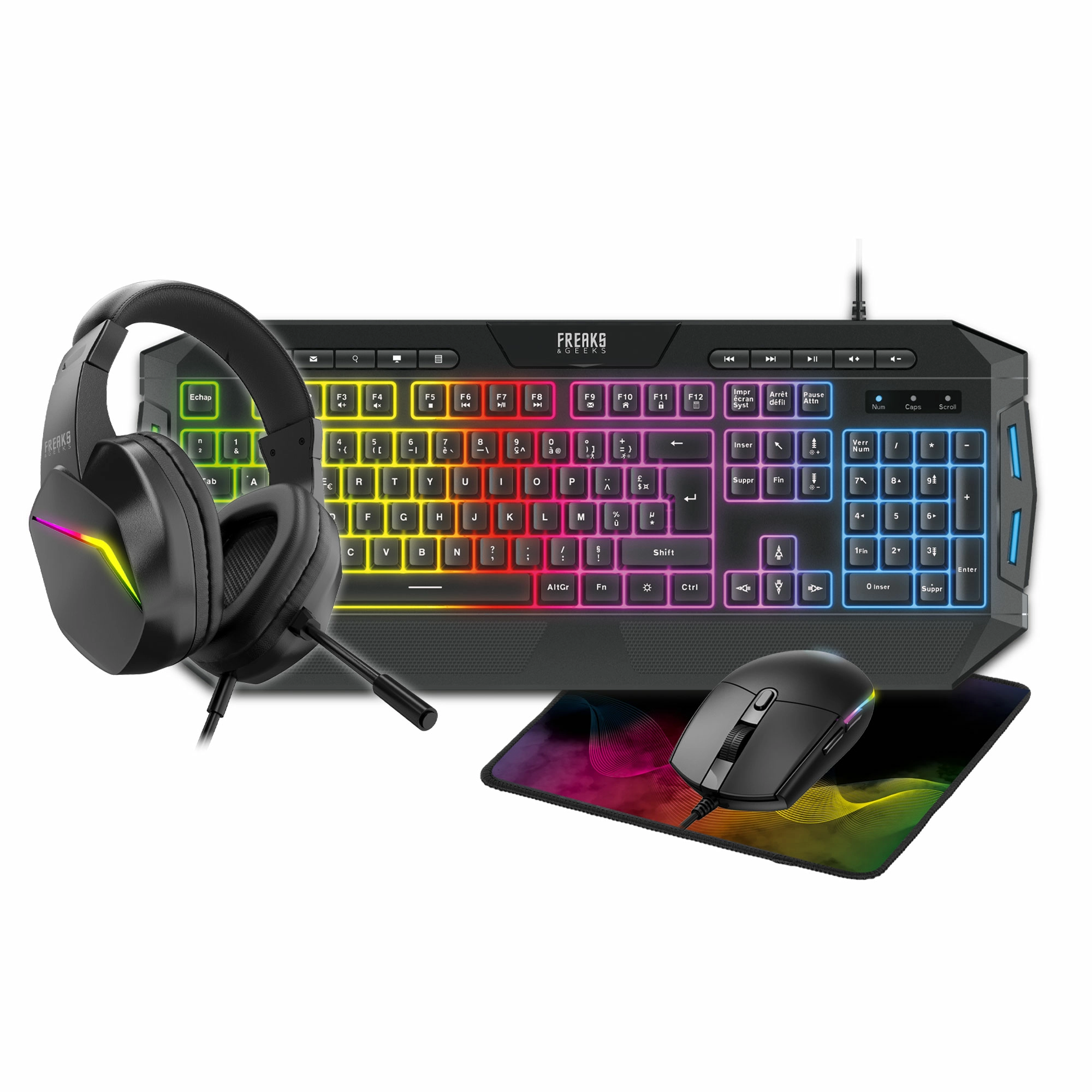Pack 4en1 polychroma clavier qwertz+souris+tapis+casque - rgb